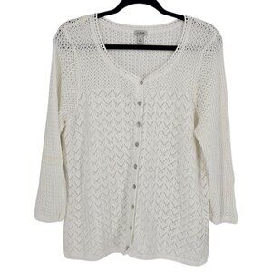 Ll bean womens size 1X white button up knit cardigan sweater linen blend